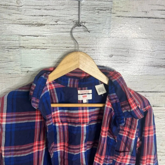 Levi’s plaid button down shirt pink blue boyfriend fit size  large - Picture 4 of 8
